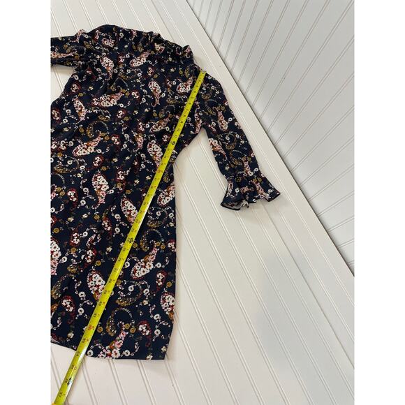 Slate & Willow Floral Pollock Mini Dress Navy Mock Neck Bell Sleeve Size 4 - Picture 9 of 10